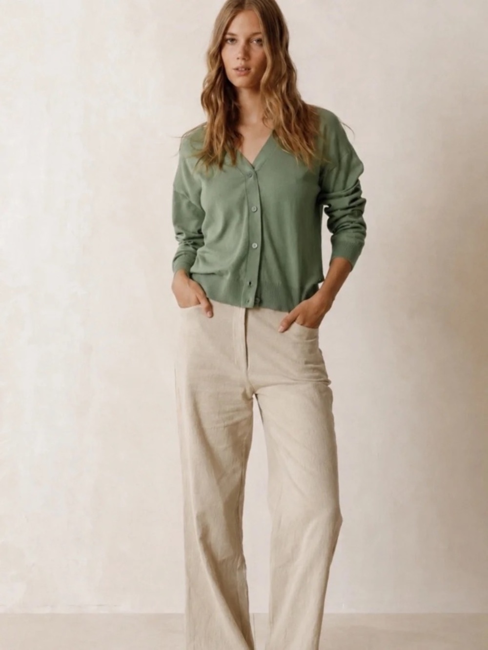 Indi & Cold | Organic Cotton | Cardigan Sage Green |  XL